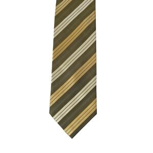 Valerio Garati Classic Olive and Gold Striped Men's Handmade Silk Tie